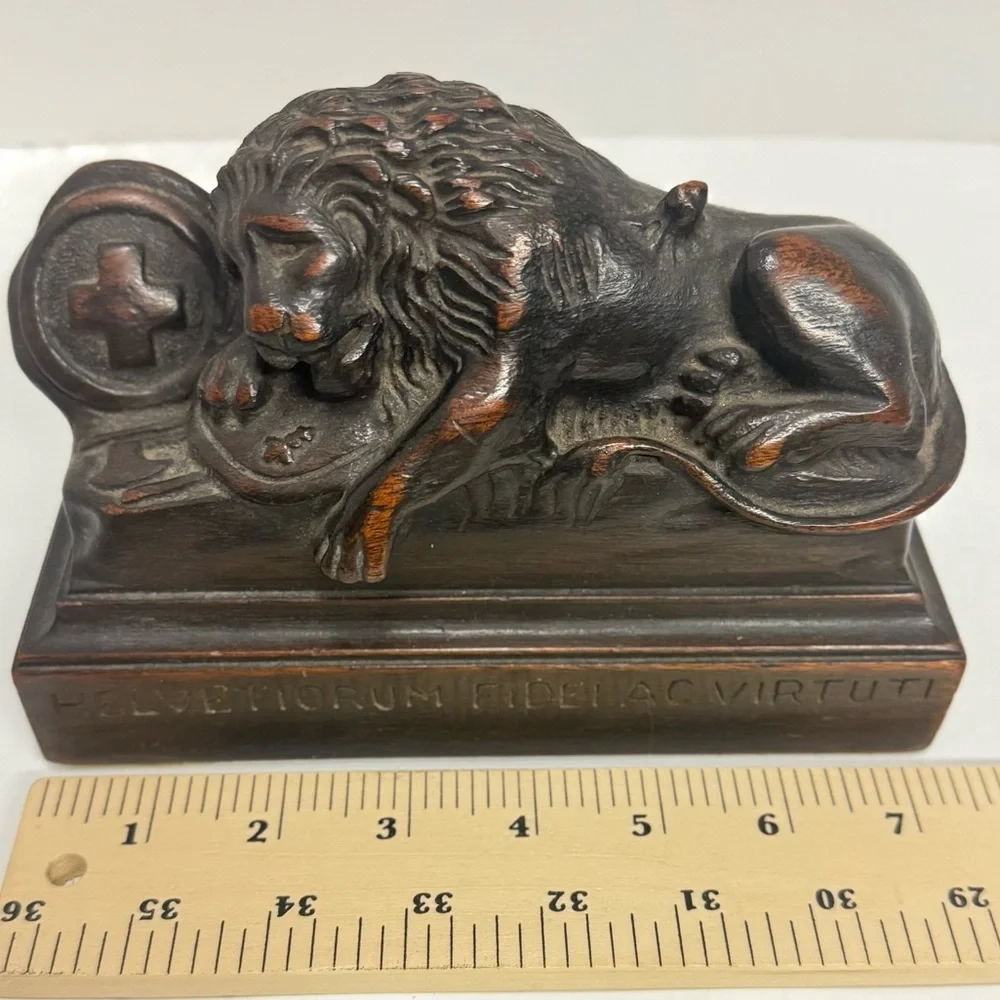 Vintage Mahogany Lion of Lucerne Set of Bookends 